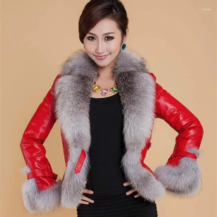 Women's Leather Fashion Winter Women Thick Faux Fur Furry Grass PU Jacket Casual Oversize Overcoats Lady Girl Out Red Loose Coat