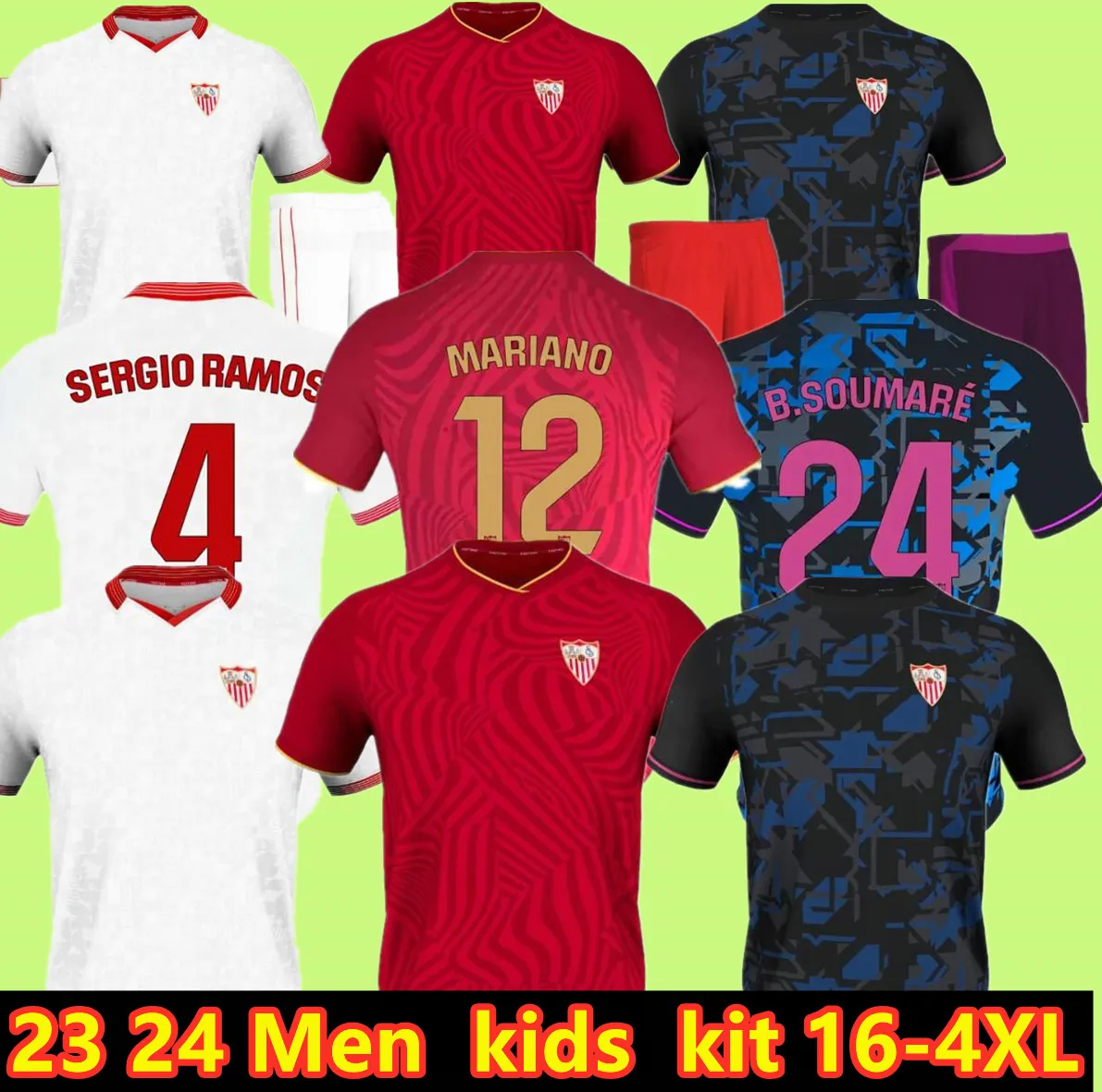 إشبيلية 2023 2024 Sevillas Soccer Jerseys Final L.Ocampos Suso Jong Maillot Gudelj K.Rekik Tecatito Munir Rafa Men Kids Kit 22 23 24 Football Shirt Boy Set Home Home Away Away