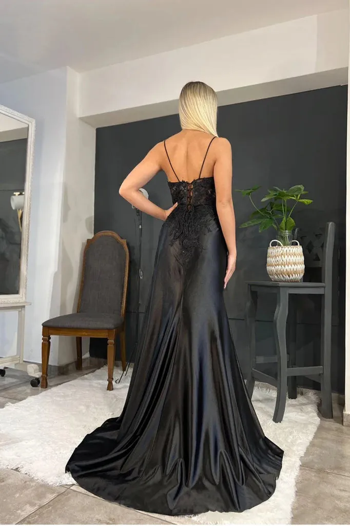 Black Lace Spaghetti Strap Long Prom Dress with Side Split and Sweep Train  from Dhgate Prom Dresses - price 168.85