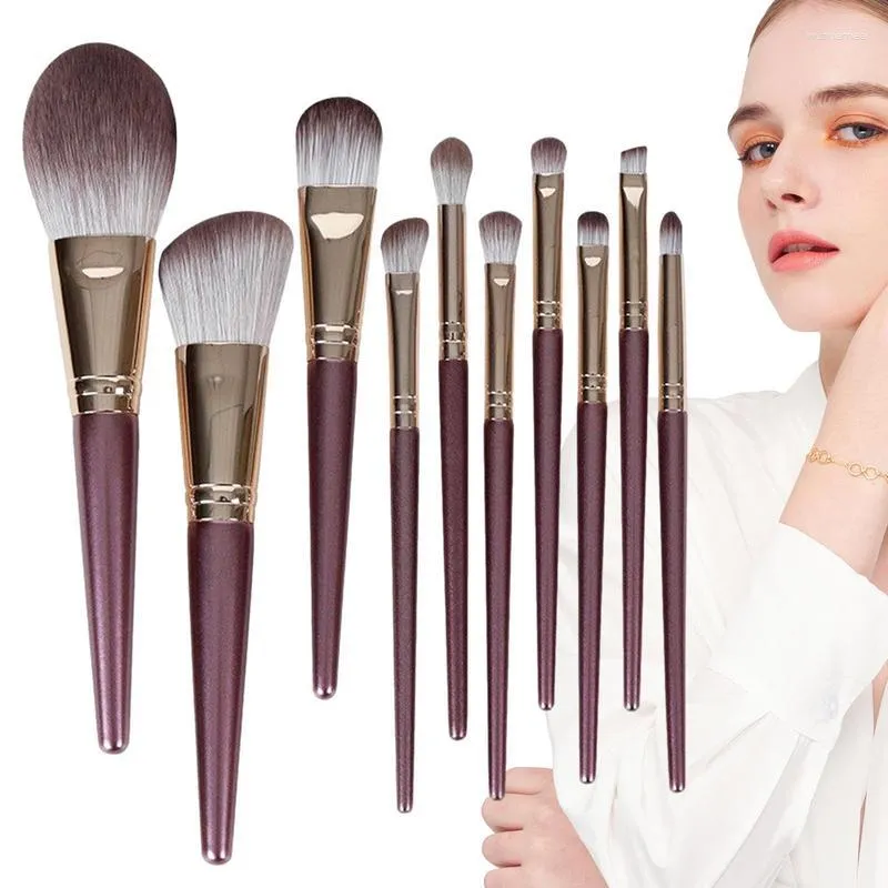 Makeup Brushes Brush Set Professional Soft Bristles With Storage Container 10PCS Stylish Violet Portable Cosmetic
