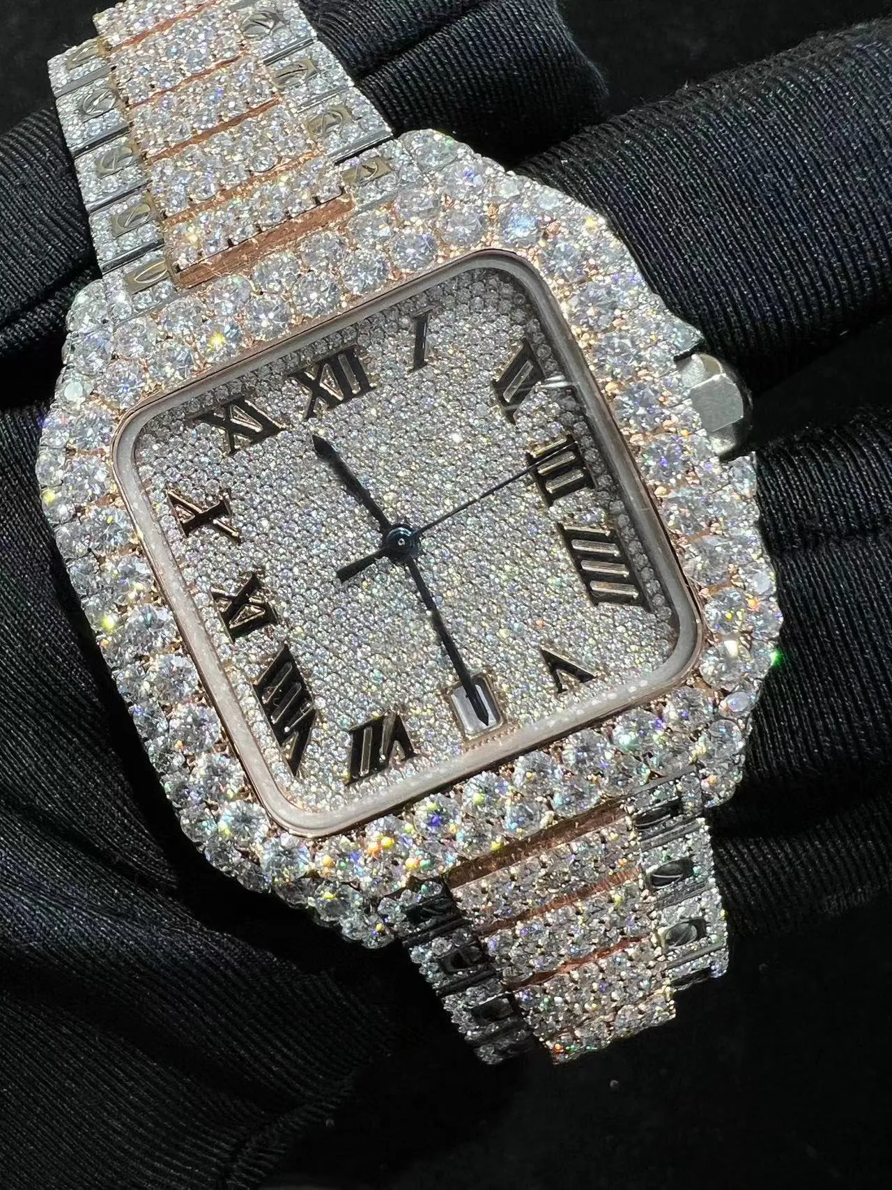 2023 Nieuwe versie Moissanite stenen horloges Rose goud zilver PASS TEST Heren diamanten Topkwaliteit Automatisch mechanisch ETA-uurwerk Luxe volledig Iced Out tweekleurig horloge