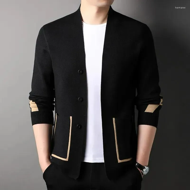 Мужские свитера 2023, брендовый дизайнер, модный вязаный кардиган для мужчин, свитер, повседневный графический японский пальто, куртка, мужская одежда