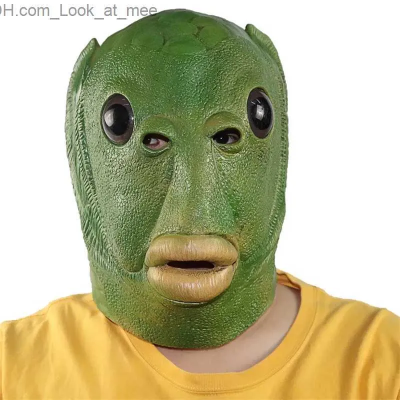 Maschere per feste Per adulti Divertente Brutto Pesce verde Copricapo In lattice Cosplay Party Halloween Alien Mask Party Horror Parodia Forniture Costume Cosplay Maschera Q231007