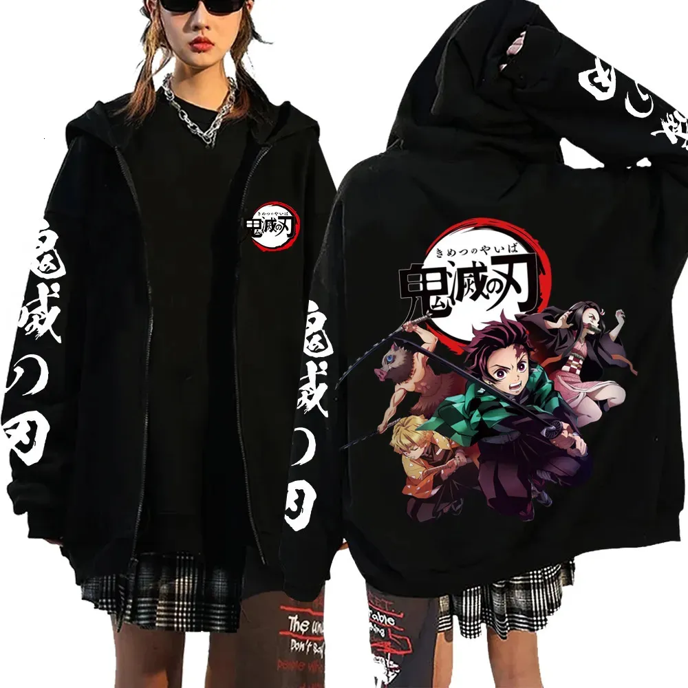 Dames Hoodies Sweatshirts Demon Slayer Rits Sweatshirts Hoodie met rits Anime Hoodies Unisex Hip Hop Streetwear Nezuko Kamado Grafisch Y2K Kleding Pullover 231007