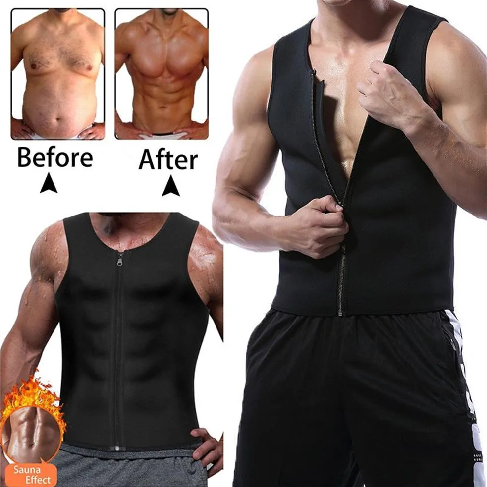 Mannen Taille Trainer Vest Neopreen Sauna Pak Corset Body Shaper Rits Tank Top Workout Shirt258p