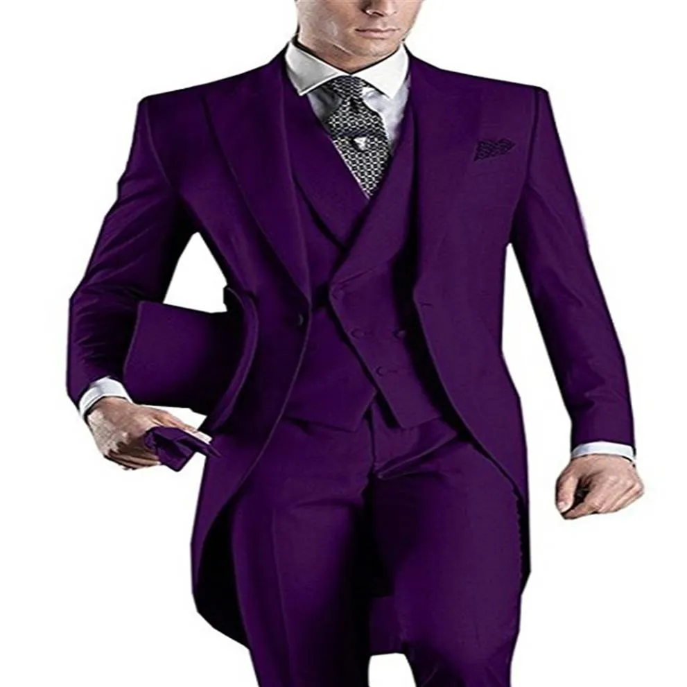 Customize Design Light Grey Purple White Black Burgundy Blue Tailcoat Men Party Groomsmen Suit in Wedding TuxedosJacket Pants Ti244o