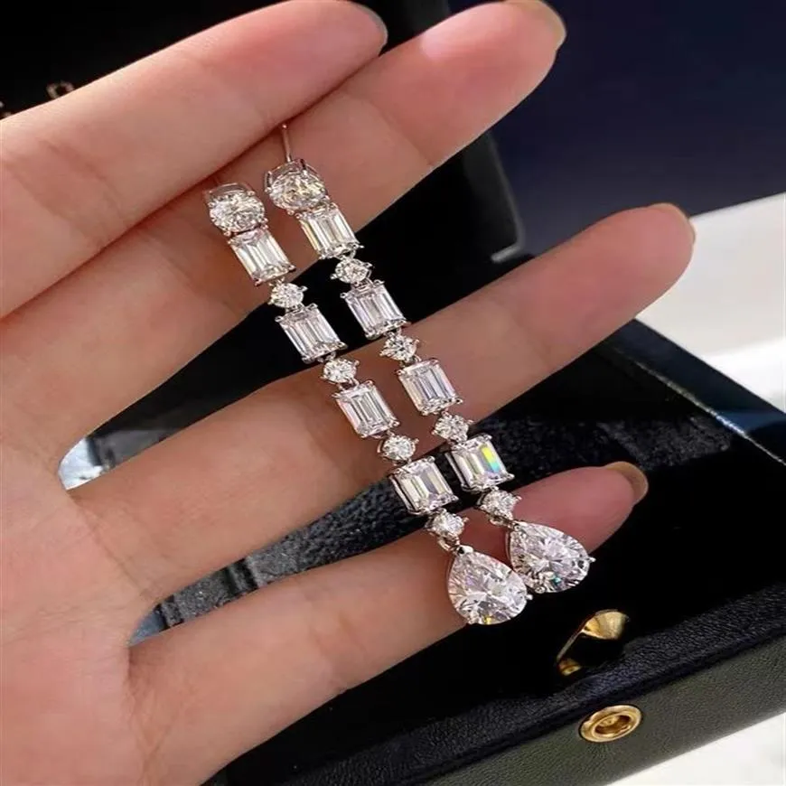 Choucong Лидер продаж, длинные висячие серьги с бриллиантами, стерлинговое серебро 925 пробы, свадебные серьги-капли для женщин, свадебное обещание Engage300y