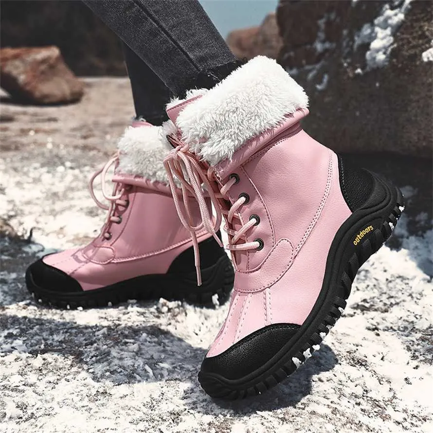 Stivali da neve da donna con pelliccia interna Tenere al caldo Inverno Scarpe alte in pelle antiscivolo impermeabili Scarpe casual femminili Botas Mujer 230922