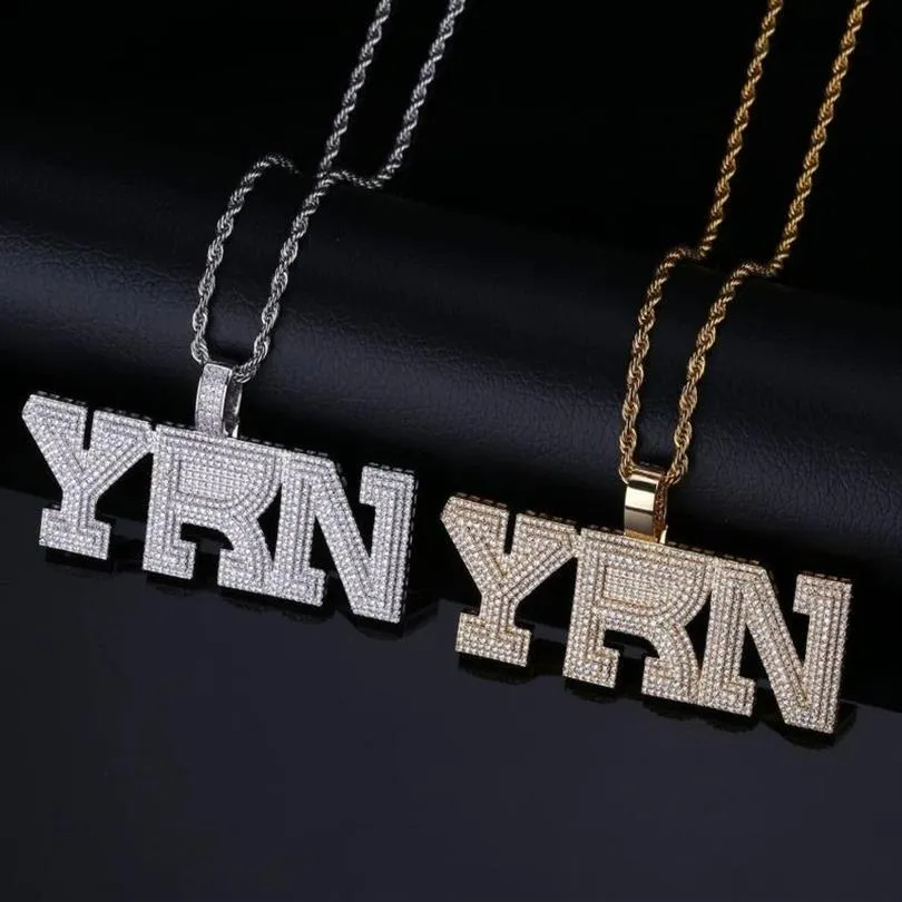 Collares colgantes AITIEI Iced Out Bling YRN Letras Collar con cadena de cuerda Hombres Oro Plata Color Hip Hop Joyería de moda 242j