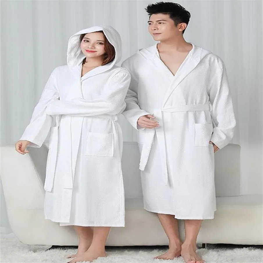 Women's Sleepwear 100% Cotton Hooded Robes For Women Autumn Dressing Gown Men Plus Size Kimono Bathrobe Long Solid Bath Robe 2487