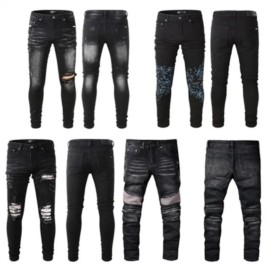 Stretch Holes Jeans en détresse Designer Jeans Skinny Ripped Destroyed Slim Fit Hip Hop Pantalon avec pour hommes denim pantalon biker motorcy2703