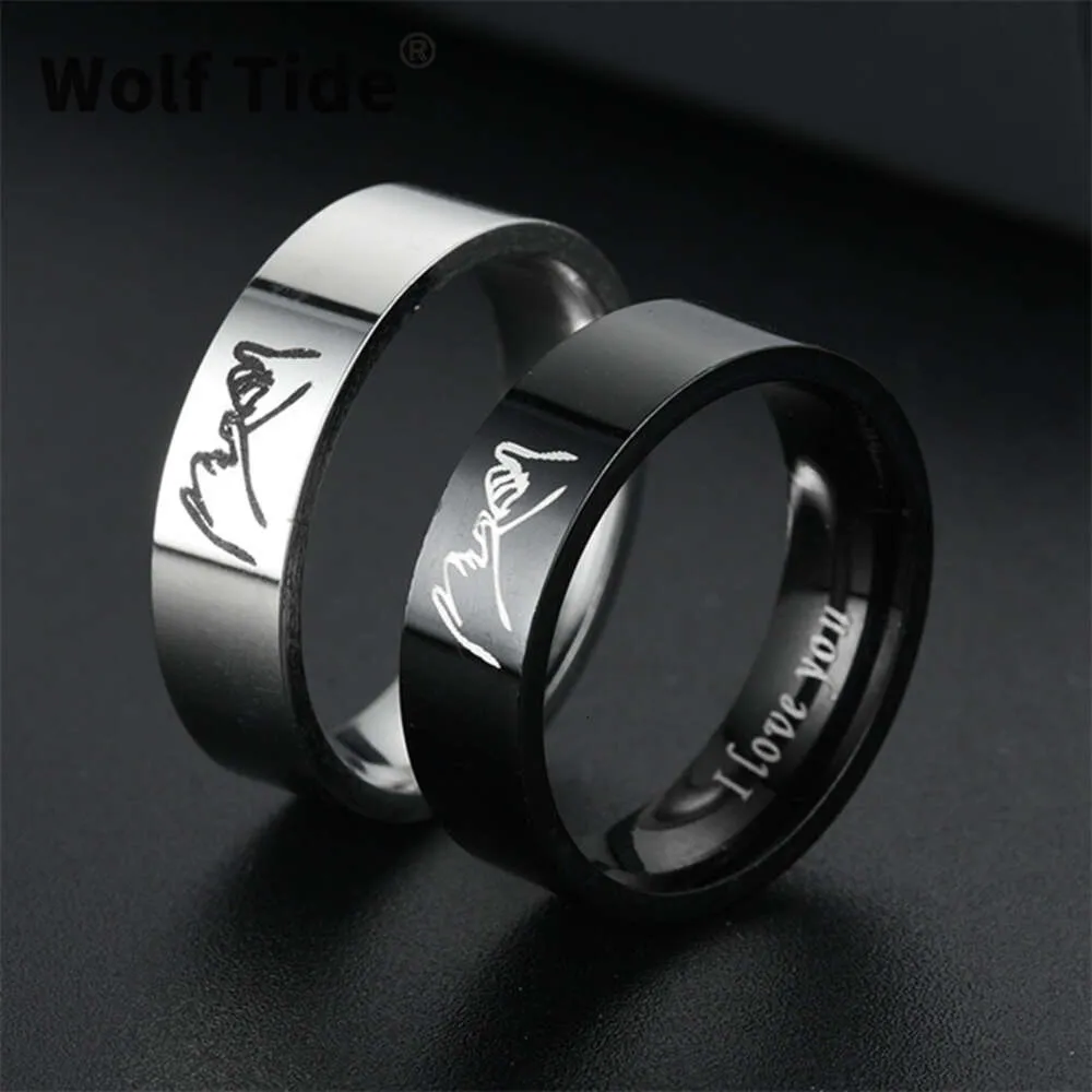 2023 Nowy tytanowy Pierścień ze stali nierdzewnej I Love You Hand in Hand Finger Ring Band dla Emn Women Biżuteria