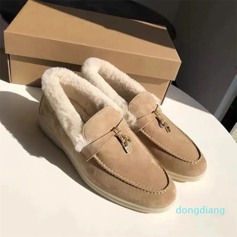 Shoes Casual Shoe Walk Flats Suede Leather Fur Inside Winter Driving Luxury Design Open Mens Women Mocassin 36-46