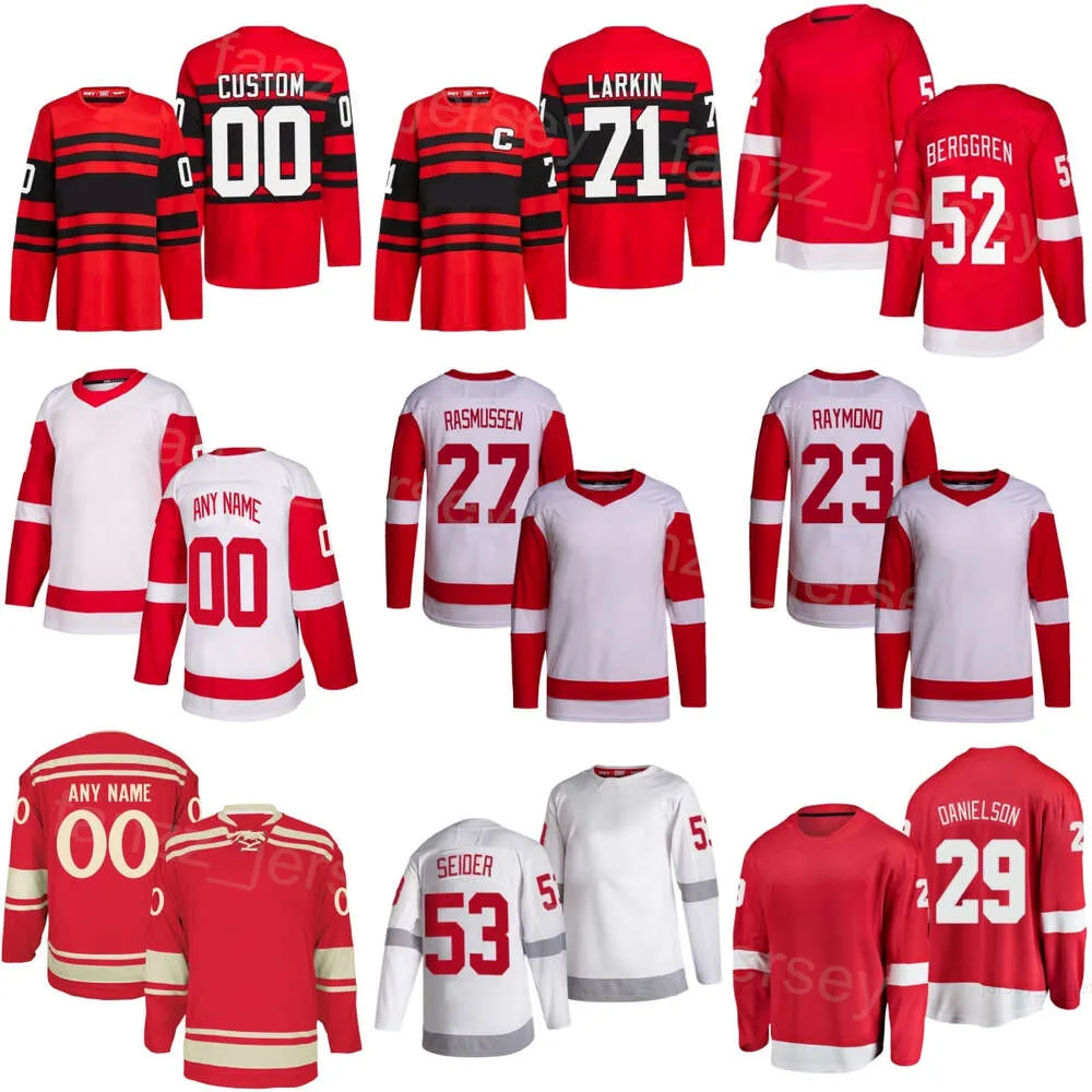 Hockey cousu 23 Lucas Raymond Jerseys 18 Andrew Copp 53 Moritz Seider 27 Michael Rasmussen 52 Jonatan Berggren 29 Nate Danielson 71 Dylan Larkin Man Woman Youth