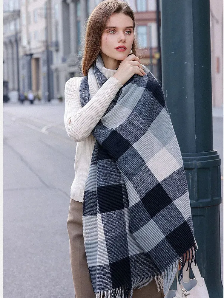 Sciarpe Sciarpa Donna Autunno e Inverno Coreano Versatile Plaid Pieghettato Studente Collo Bavaglino Maschile Imitazione Scialle Termico in Cashmere 231007