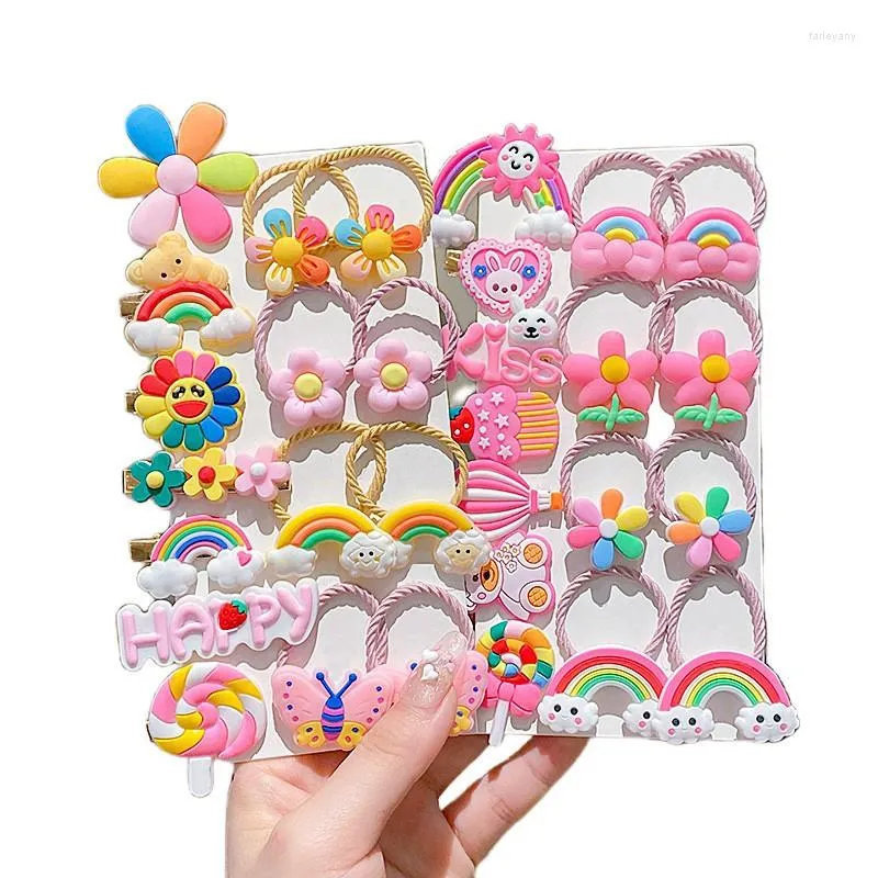 Hair Clips Recomend Children's Mesh Bowknot Flower Hairpin Girls Jelly Color Cartoon Bangs Seaside Clip Set