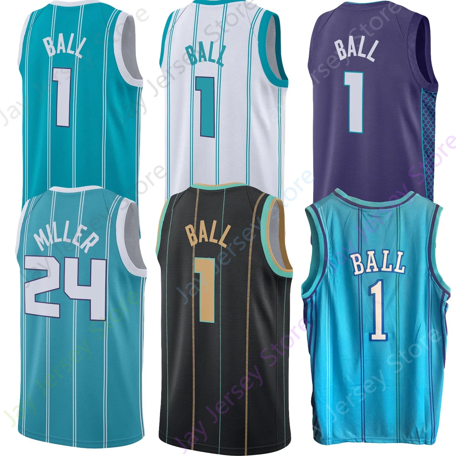 Lamelo Ball Jersey Brandon Miller Basketball Jerseys 2023 City White Teal Purple Black Pinstripe Home Away Men Dorosły rozmiar S M L XL 2XL