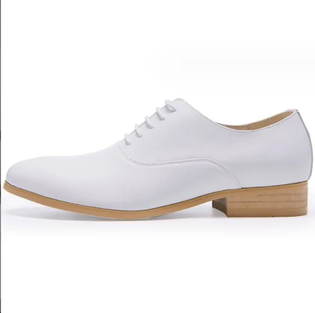 Men's White Leather Wingtip Oxford Dress Shoes | Classic Pointed Toe Business & Wedding Shoes