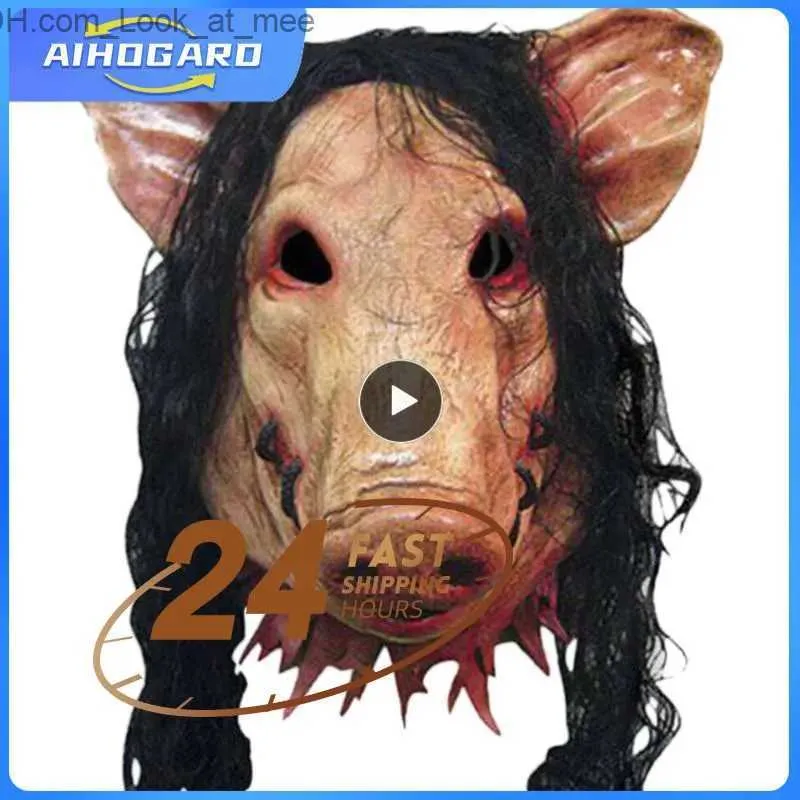 Party Masks 1~10PCS Halloween Scary Saw Pig Head Mask Cosplay Party Horrible Animal Masks Full Face Latex Mask Halloween Party Decoration Q231007