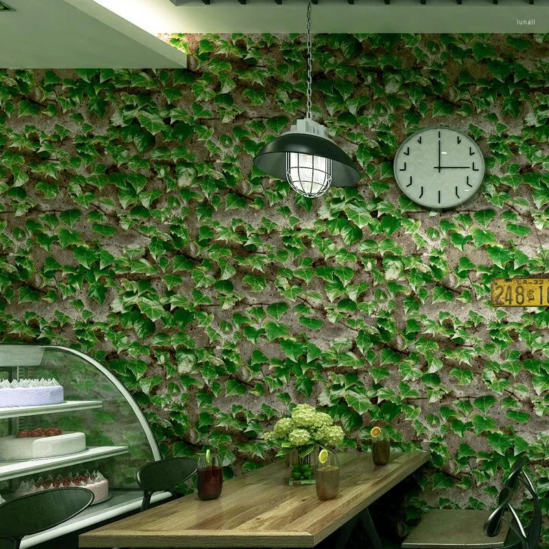 Wallpapers Restaurant Fastfood Winkel Snack Decoratie Klein Behang Retro Klimmen Tijger 3D Stereo Groen Blad