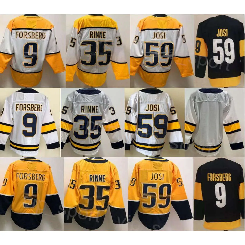 Męskie hokej 9 Filip Forsberg Jerseys Reverse Retro 59 Roman Josi 35 Pekka Rinne Szyty dla fanów sportu granatowy żółty biały zespół zimowa klasyczna seria stadionów