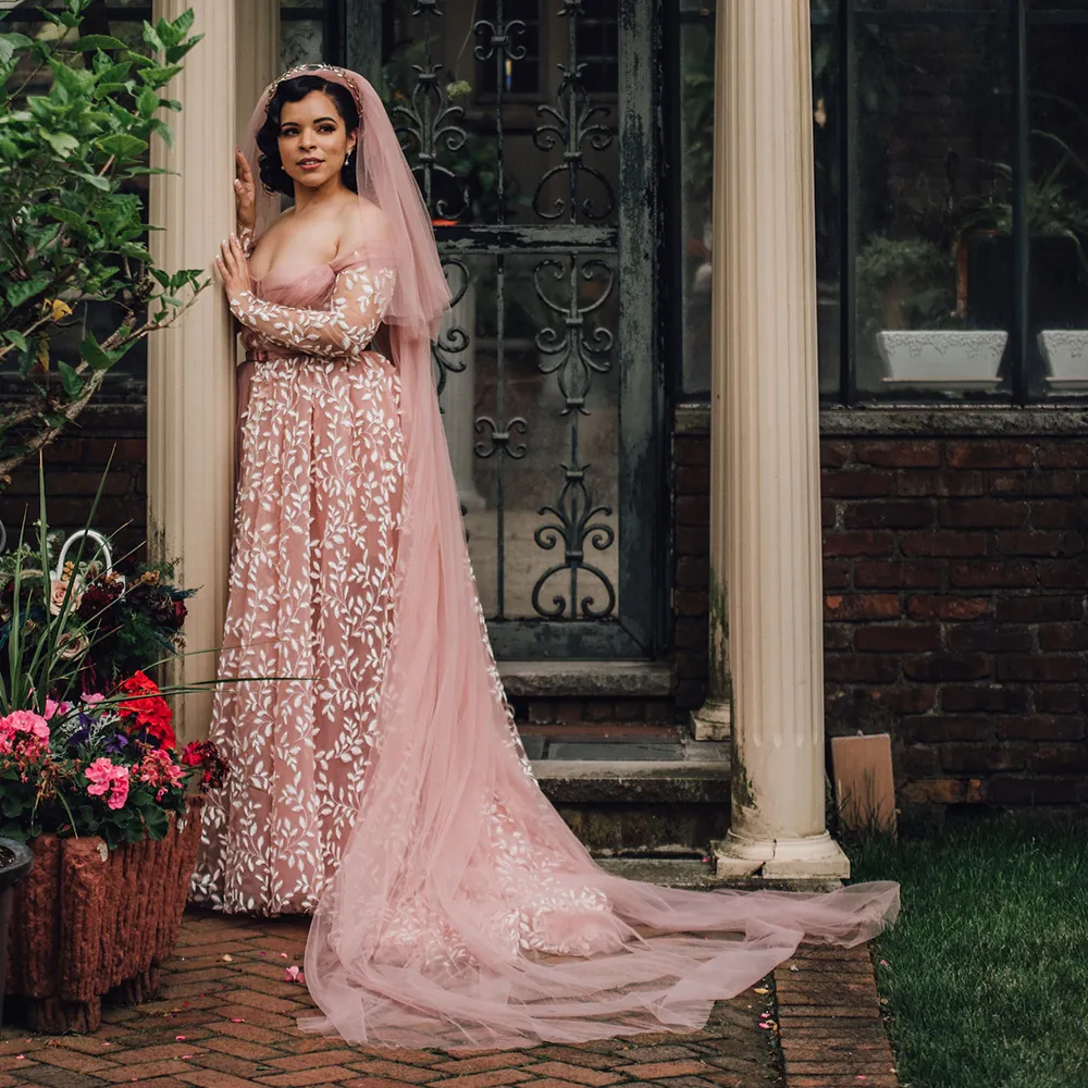 Floral Embroidered Wedding Dresses, Off Shoulder Corset Wedding