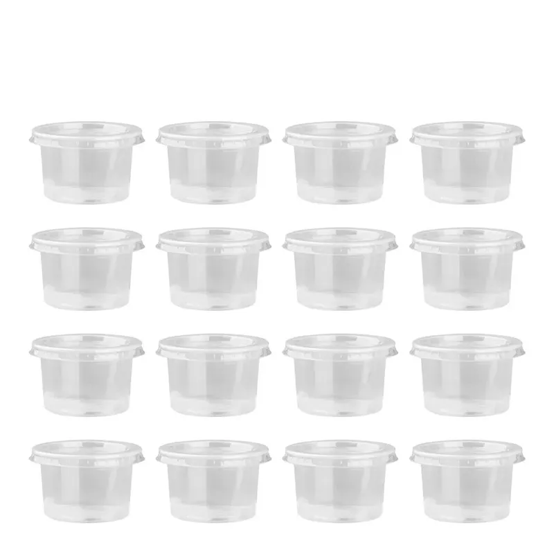 Tazas desechables de plástico transparente con tapas, recipiente desechable, tazas transparentes, cuencos para salsa, gelatina, yogur