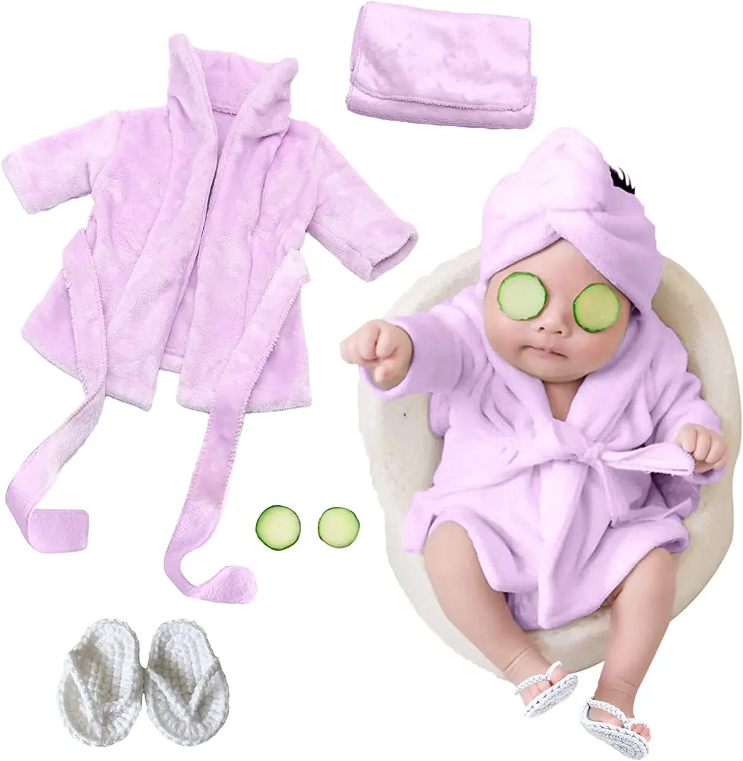 Asciugamani Accappatoi 5 pezzi Accappatoi per bambini Asciugamano da bagno Viola Accappatoio con cappuccio per bambini con cintura nata Pografia Puntelli Baby Po Sparare Accessori 231007