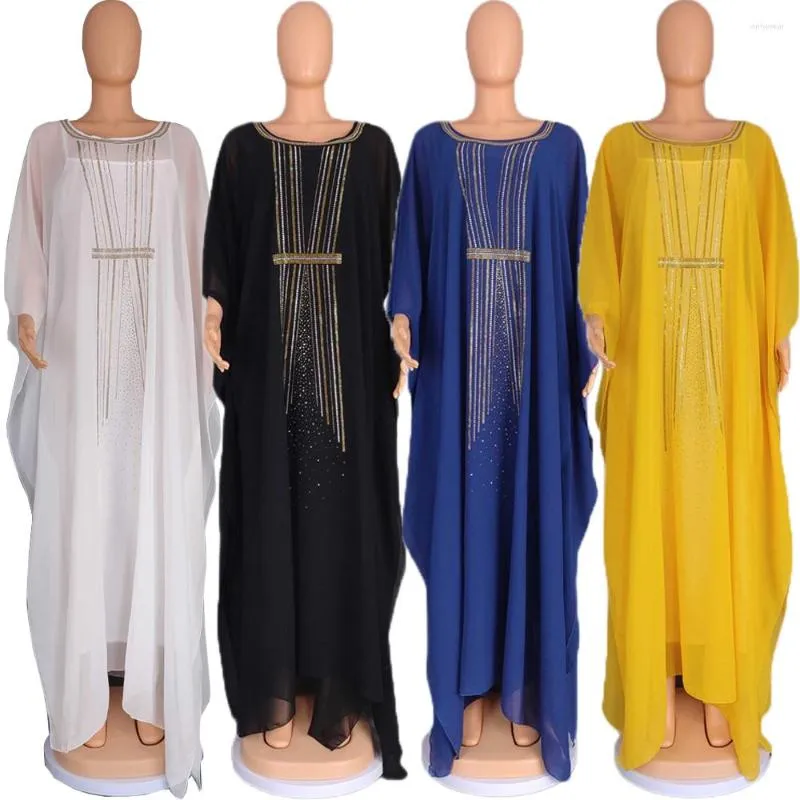 Etnische kleding Afrikaanse jurken voor vrouwen Chiffon Diamanten Abaya Dashiki Dubai Kaftan Marokkaanse gewaad Caftan Moslimjurk Jurk los