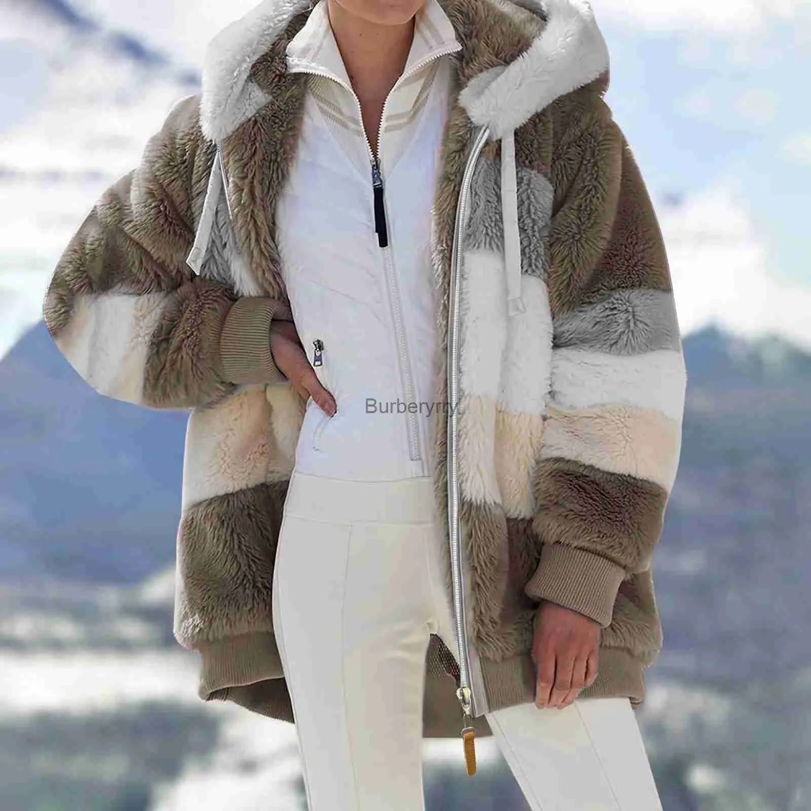 Futra kobiet sztuczne futra kobiet polarowa z kapturem kurtka 2023 Fashion Faux Fur Zip Up Eleganckie ciepłe, grube pluszowe kurtki zimowe Fe ubrań 231007