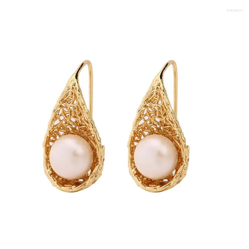 Boucles d'oreilles cerceau couleur or perle naturelle goutte femmes tempérament élégant bijoux cadeau de fête Pendientes