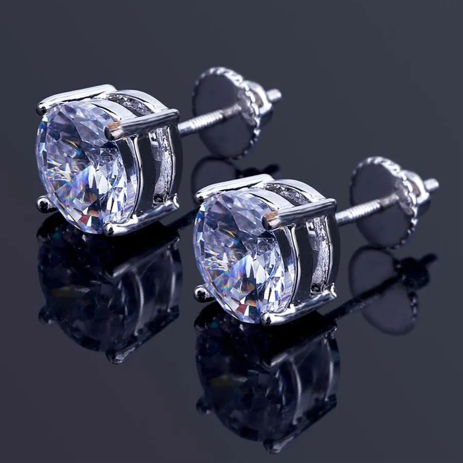 8mm Hip Hop Vergulde Ronde Volledige CZ Stud Earring van Heren Dames Stud Oorbellen met Zirkoon Steen Vrouwen Verjaardag Gifts309N