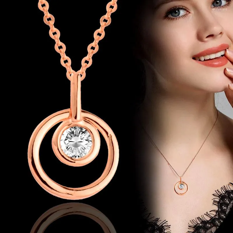 Collane con ciondolo SINLEERY Collana rotonda a cerchio con zirconi in oro rosa color argento a catena corta per gioielli da donna XL689