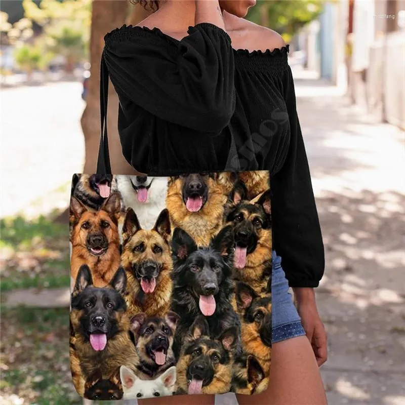 Storage Bags German Shepherds Tote Bag 3D Print Handle Shopper Funny Foldable Reusable Multipurpose 14 Style Dog Pattern