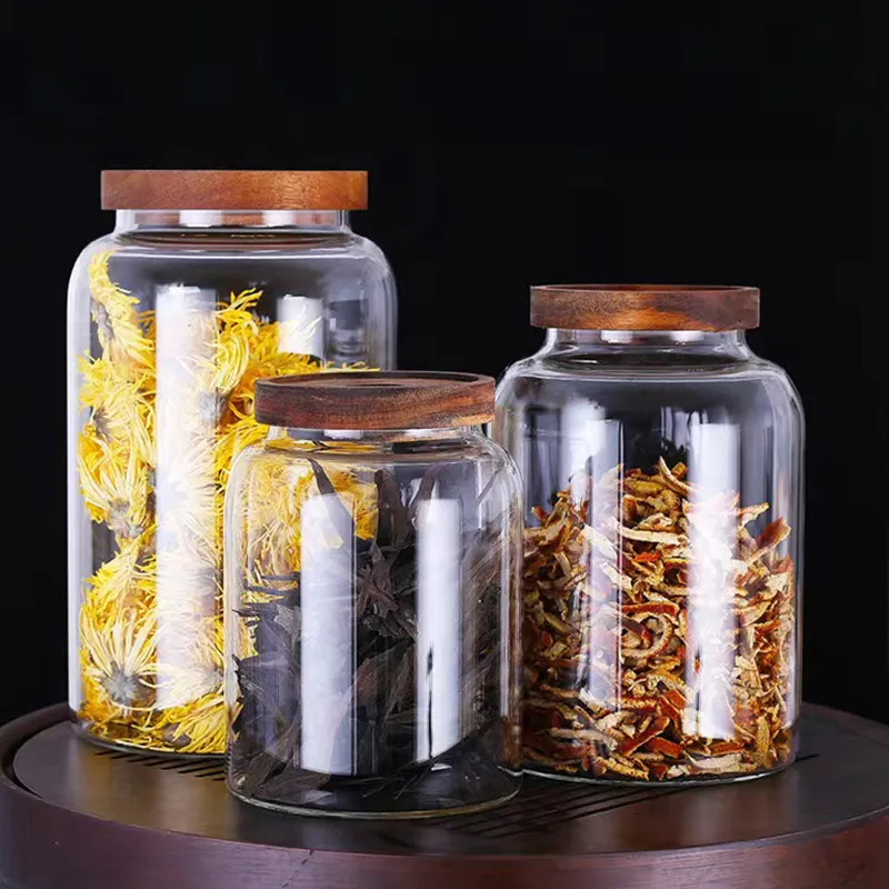 Słoik szklany duża pojemność, szklany kanister o wysokiej borokrzemowaniu, uszczelniony szklany pojemnik z pokrywką drewna Acacia, przyprawy spaghetti zbiornik do przechowywania żywności