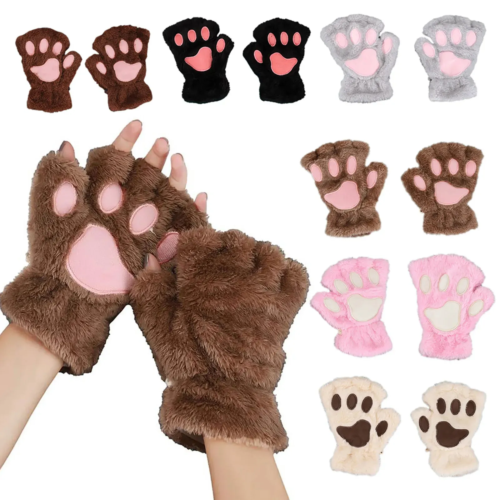Save Big on Bulk Kitty Paw Mittens Cute Cat Paw Ski Gloves: Soft Plush  Fingerless Mittens For Warm Winter Best Deals on DHgate