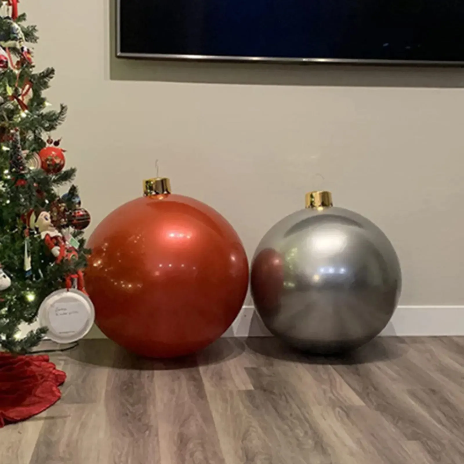 Decoraciones navideñas Bola decorada inflable navideña para exteriores hecha de PVC Gigante sin luz Bolas grandes Decoraciones para árboles Bola de juguete para exteriores 231006