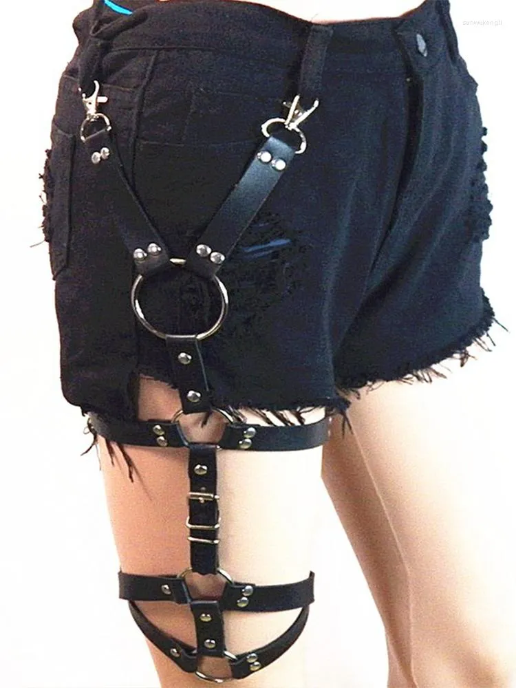 벨트 인스타 섹시하라 주쿠 가죽 다리 반지 여성 고딕 펑크 반지 코스프레 스파이크 고품질 탄성 허벅지 가터