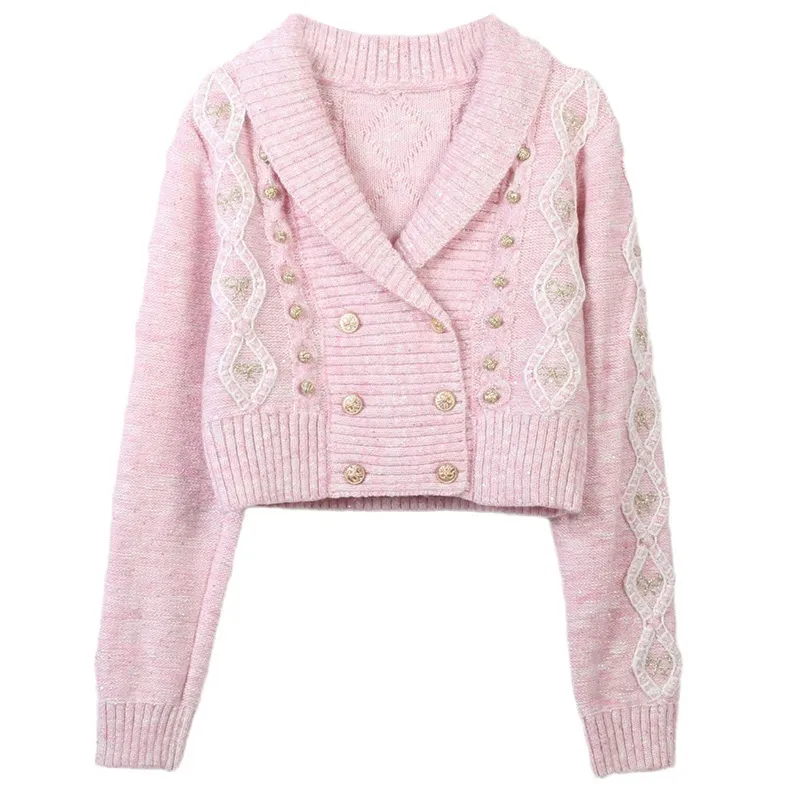 1006 L 2023 Runway Autumn Women’s Sensters Long Sleeve Label Neck Cardigan Pink Button Women Mingmei