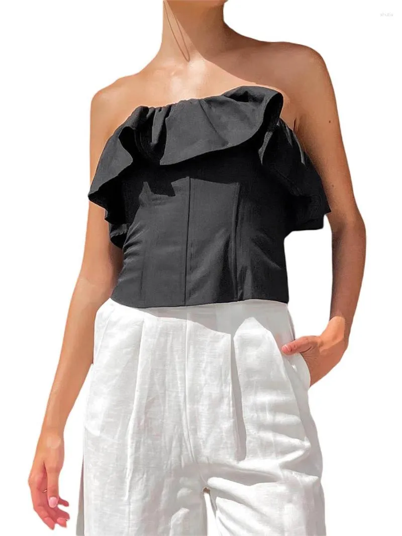 white strapless top with ruffles