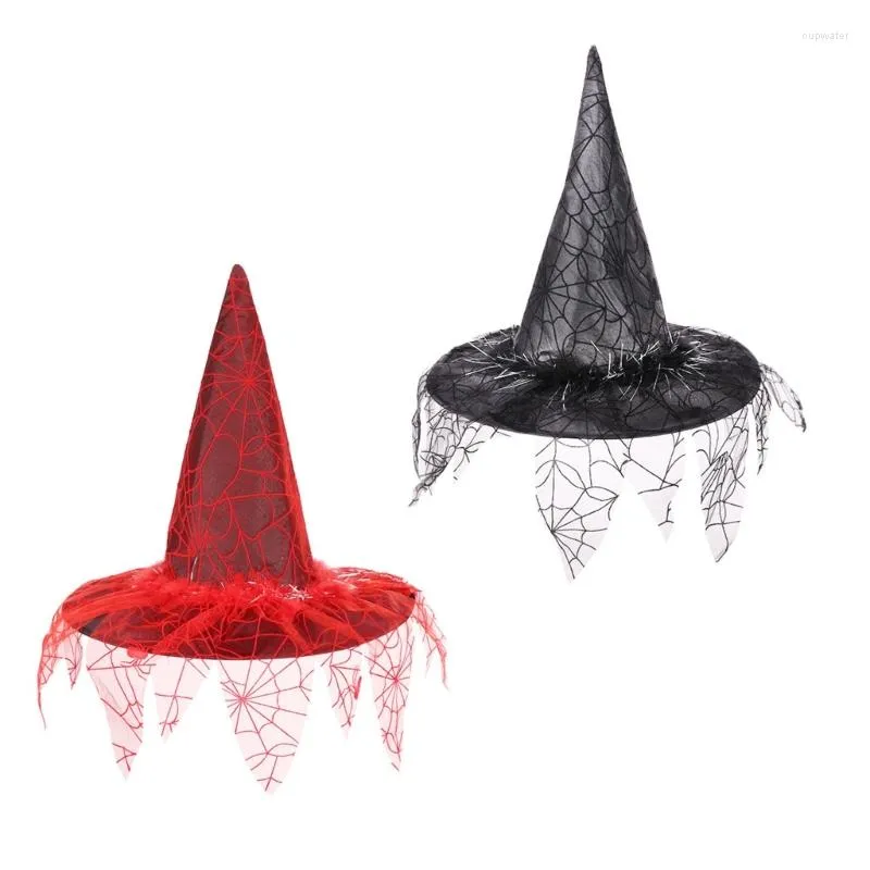 Berretti Cappello da strega di Halloween Cappelli da strega Donne Mago adulto Uomo Costume Cosplay Party Veli a rete Birma larga