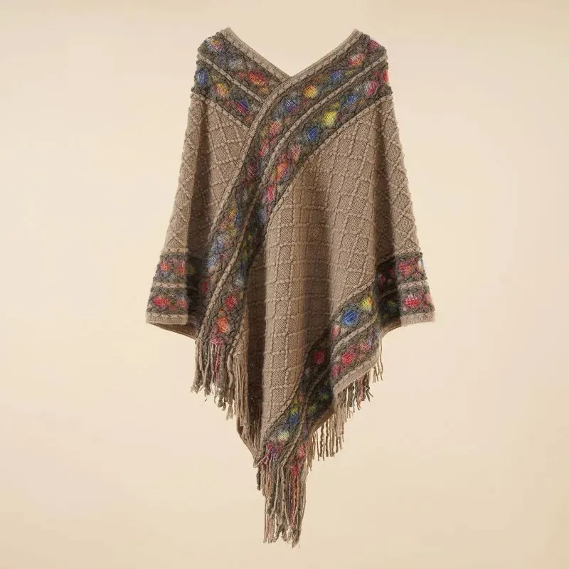 Scarves Womens Loose Sweater Knitted Shawl Cape Ethnic Style Tassel Rain 231007