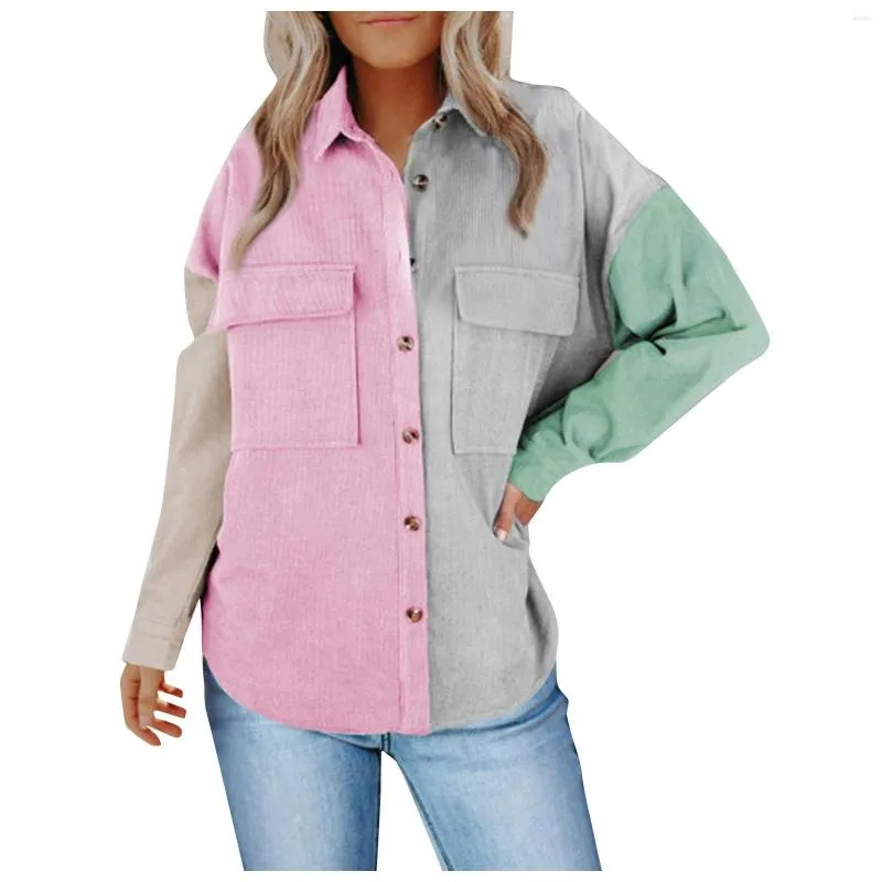 Jaquetas femininas outono veludo jaqueta mulher camisa longa mulheres botão retalhos casaco moda overshirt solto feminino