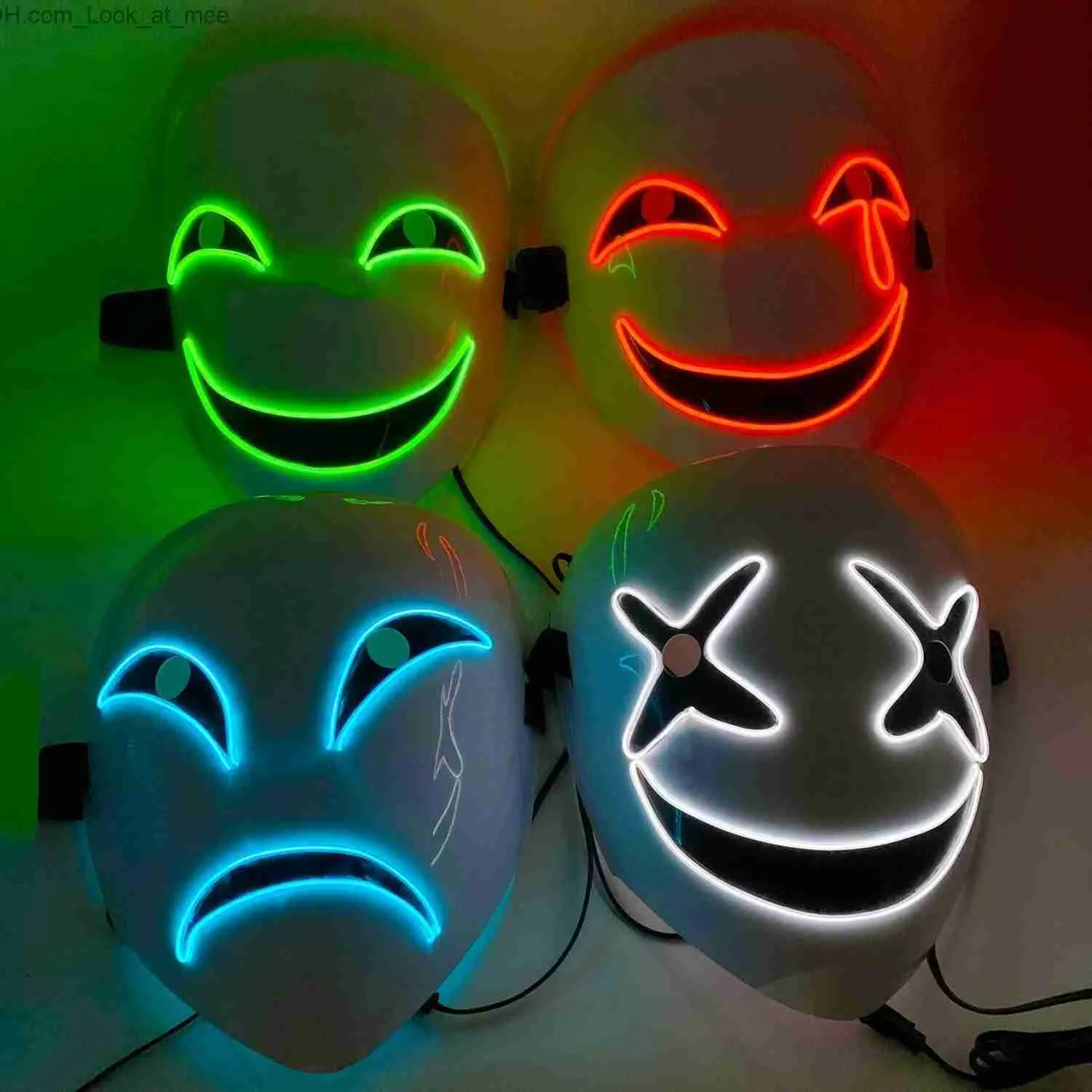 Maski imprezowe 2023 Nowa kreatywna LED Halloween Clown Glow Mask White zielony niebieski czerwony płacz Maska Cosplay Mask Cosplay Q231009