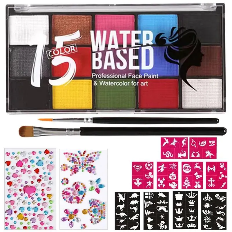 Water Based Face Paint Palette With Stencils Ideal For Christmas And