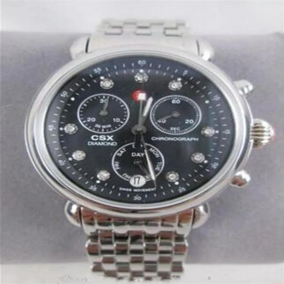 Sprzedaj dostawca fabryki Nowy kwarc Deco Chronografy Silver CSX 36 Diamentowe wybieranie czarna bransoletka MW03M00A0928238R