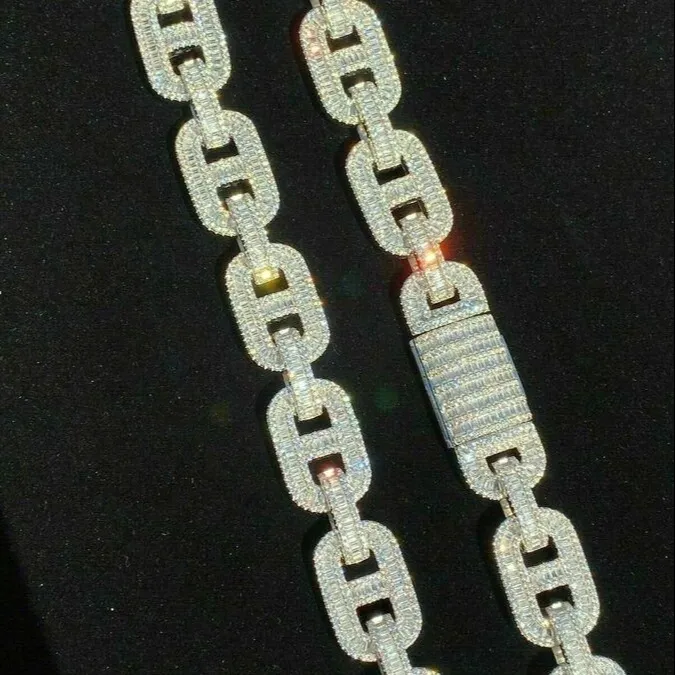 Baguette Diamond Mariner Link Chain Necklace For Men And Women_voghion.com