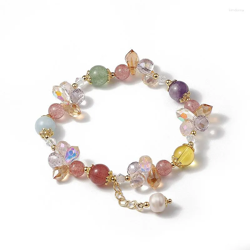 Charm Bracelets Gorgeous Strawberry Crystal Bracelet With Aquamarine Amethyst And Freshwater Pearl