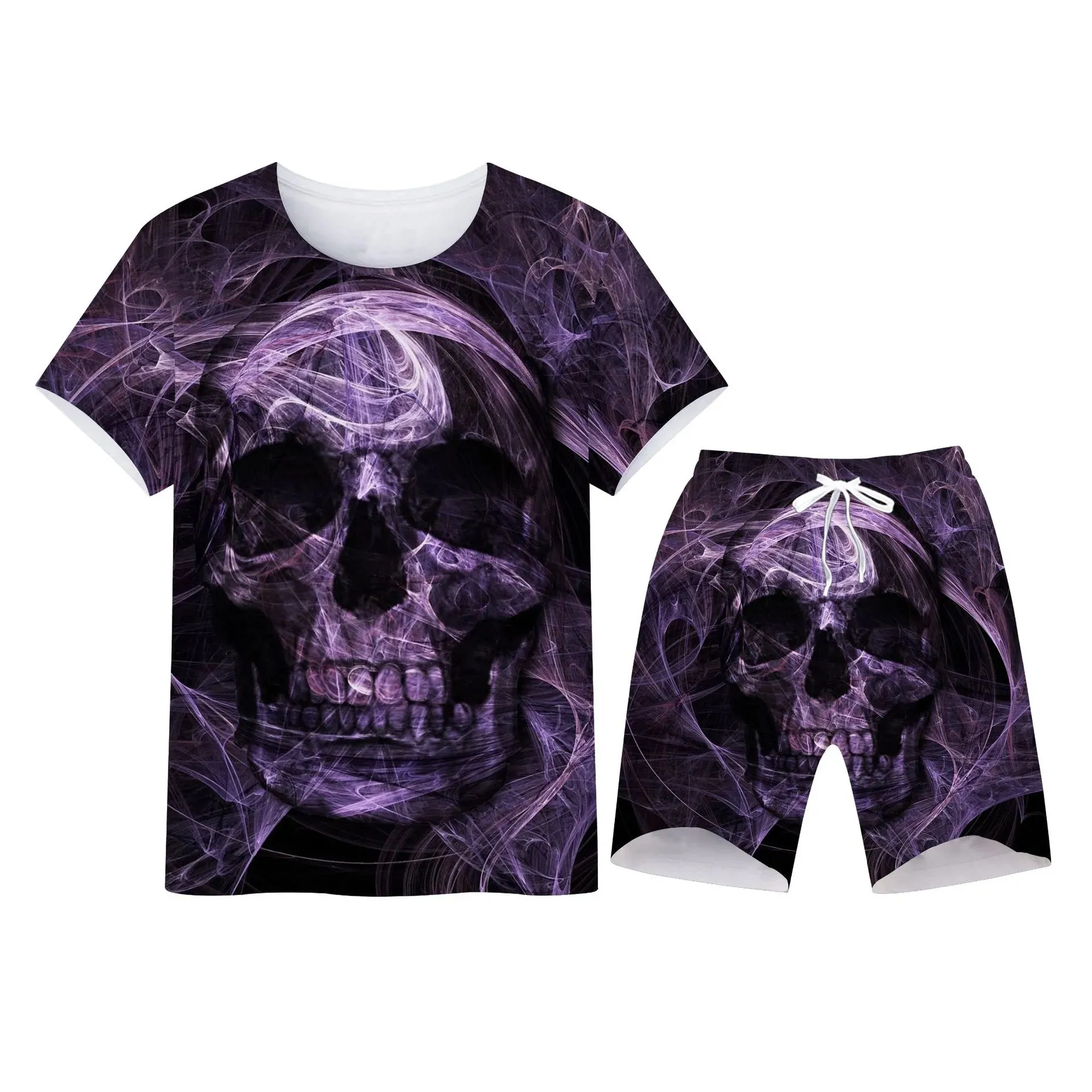 Nya modekvinnor / herr skräckskalle roliga 3D-tryck T-shirt / jogger shorts casusal tracksuit sets s-7xl 003