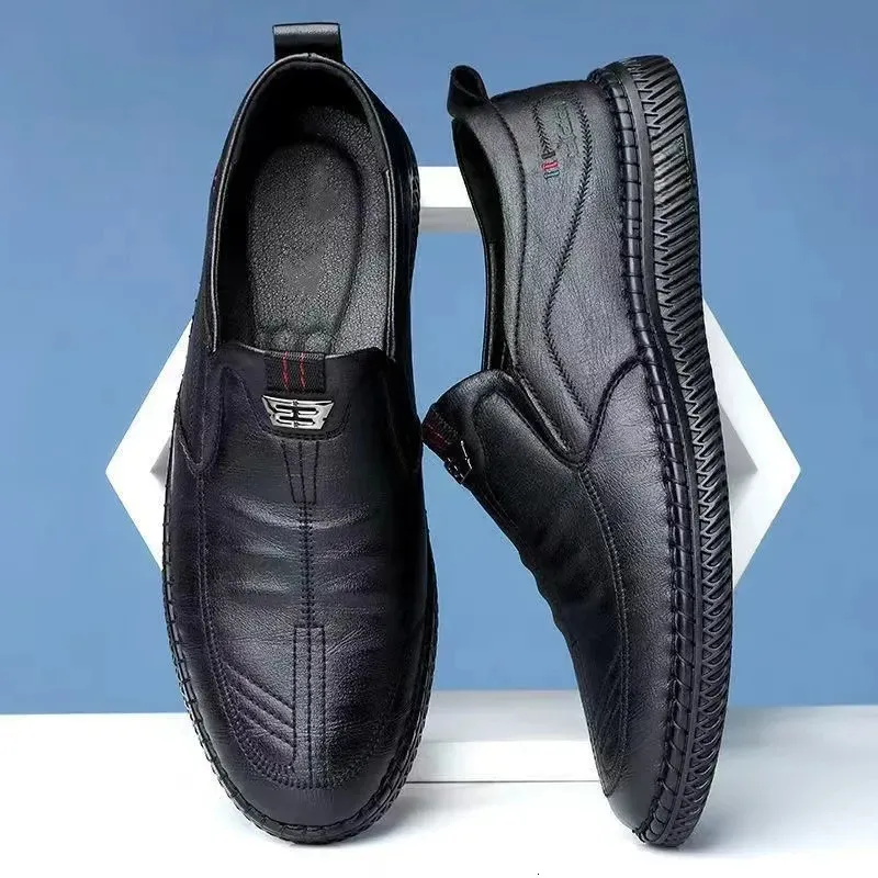 Dress Shoes Business Leather Men Summer Slip on Loafers Breathable Casual Soft Black Flats Driving Moccasins 231006